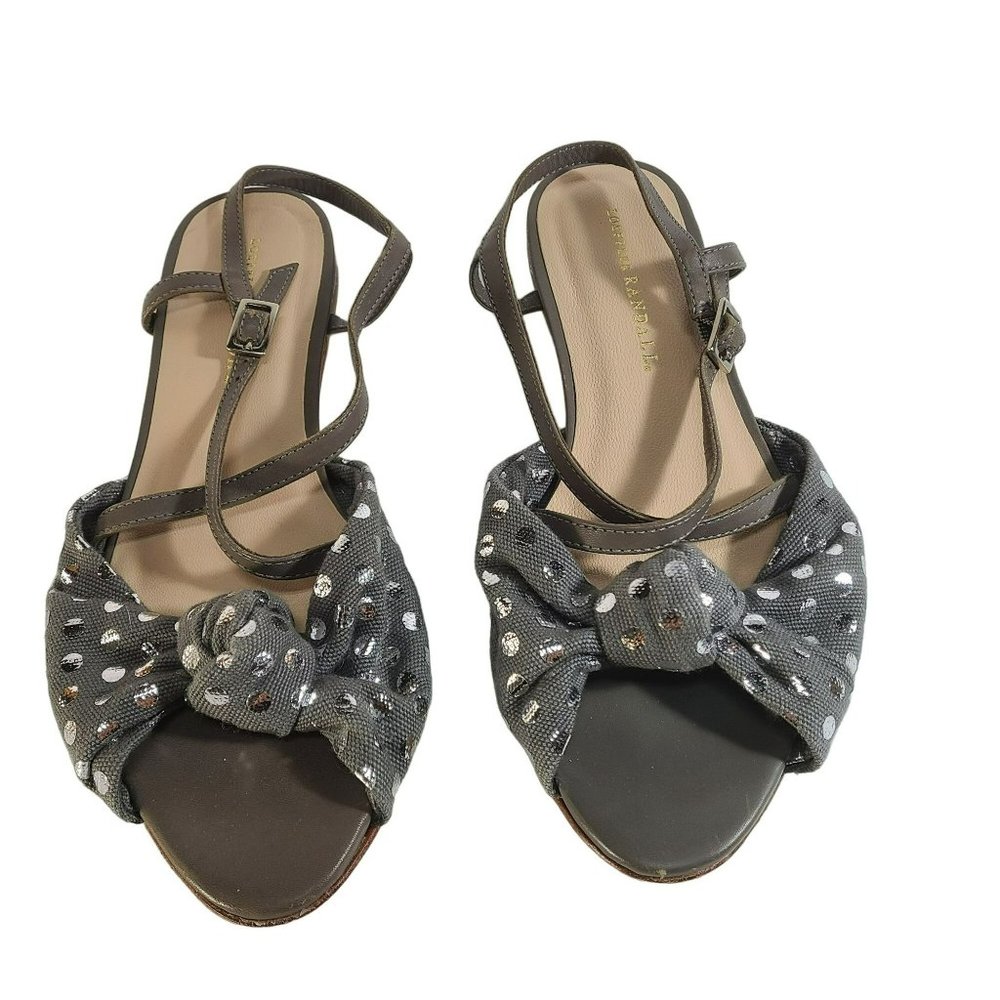 Loeffler Randall Francie Knot Sandals Ankle Strap Grey Silver Polka Dots 8